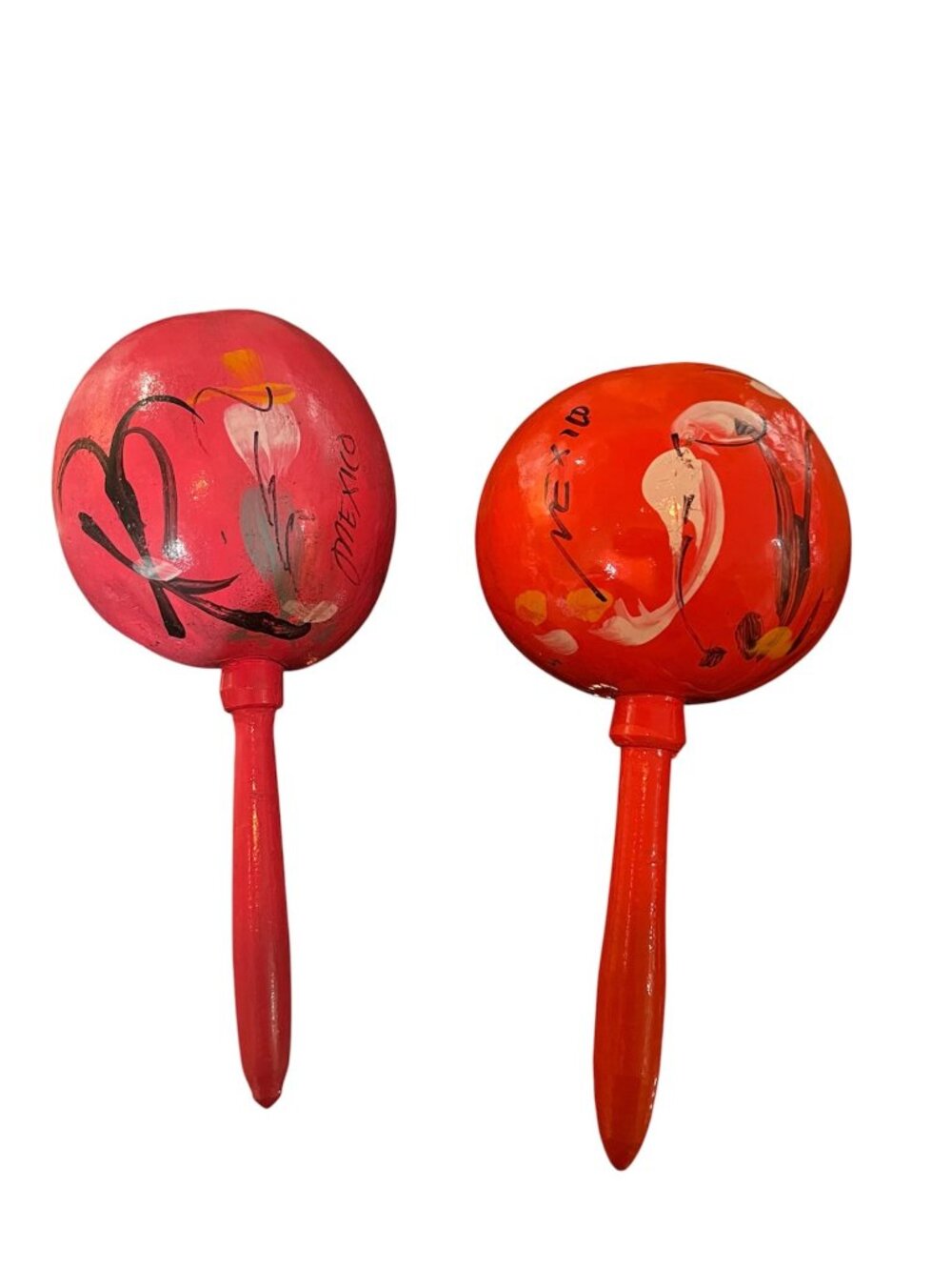 Mexican Maracas Set Of 2 8" Long Orange & Red Decor Musical Percussion Handmade - Picture 1 of 8